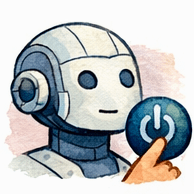 Roboter drückt einen Einschaltknopf.