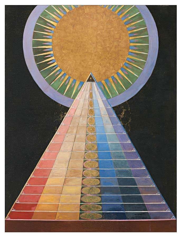 Farbenpyramide mit strahlender Sonne